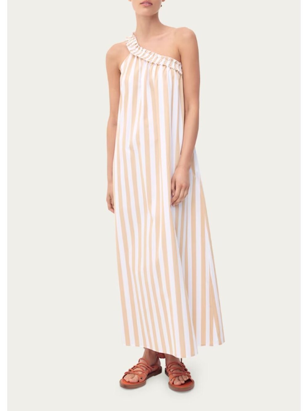 Bird & Knoll Striped Donatella One Shoulder Poplin Maxi Dress